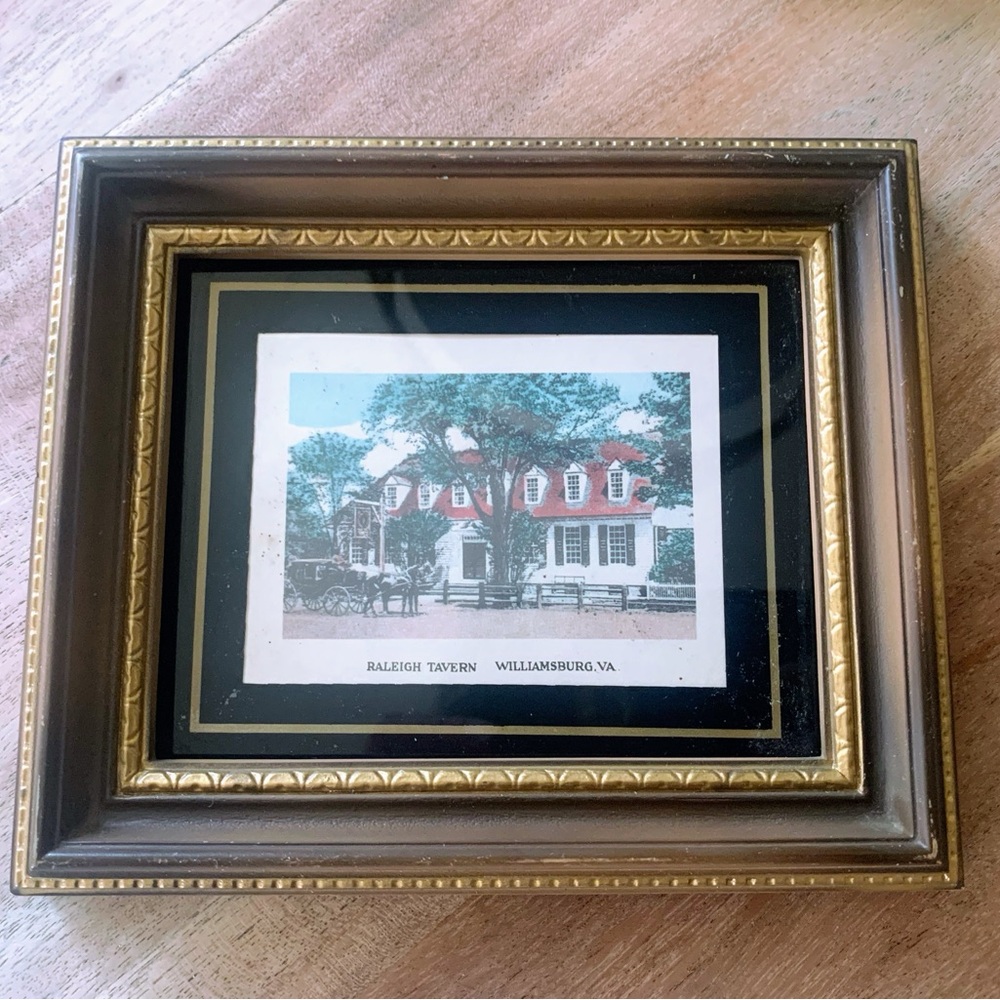 Vintage Small Framed Print Raleigh Tavern Williamsburg, VA Colonial American Art